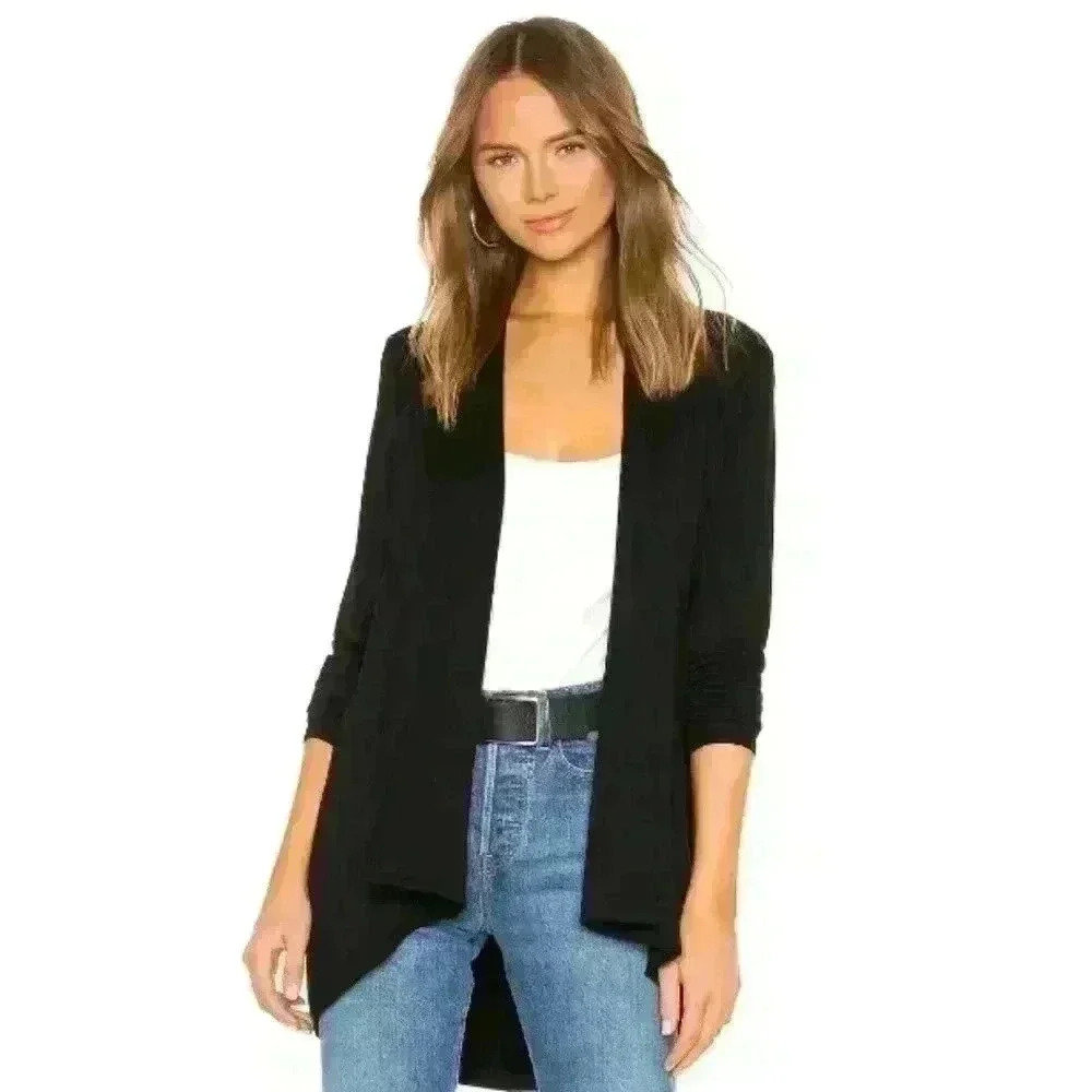 Revolve Bobi Black Terry Draped Cardigan